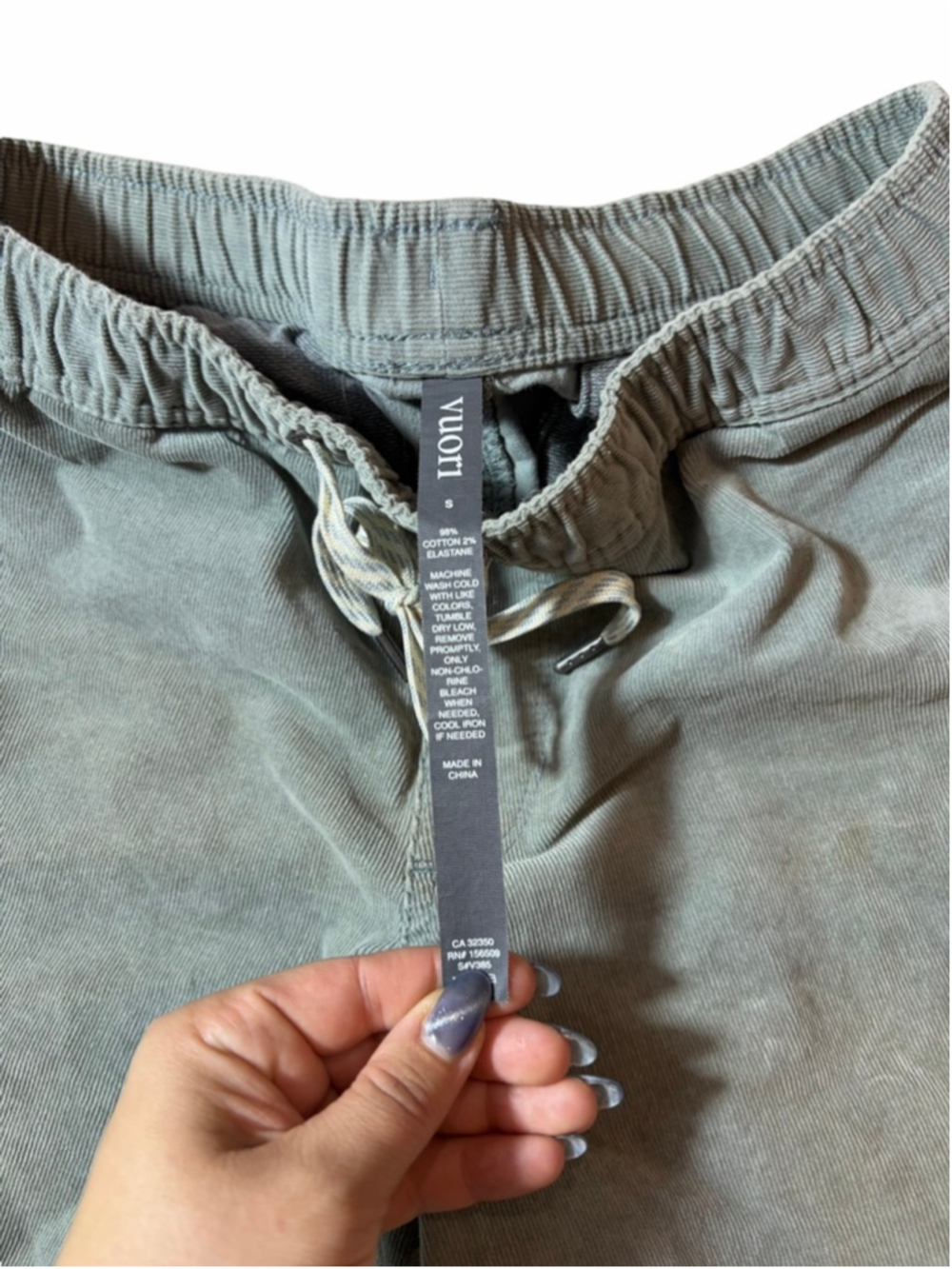 Vuori Optimist Corduroy Shorts Gray Green Drawstring Elastic Waist S - Picture 6 of 8